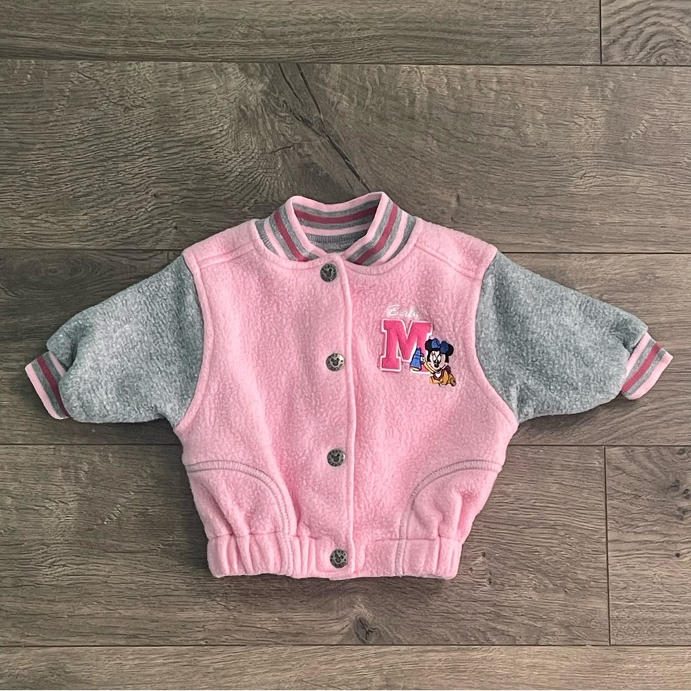 Vintage Disney Babies Baby Mickey 0-6m Minnie Mouse Pink Fleece Jacket